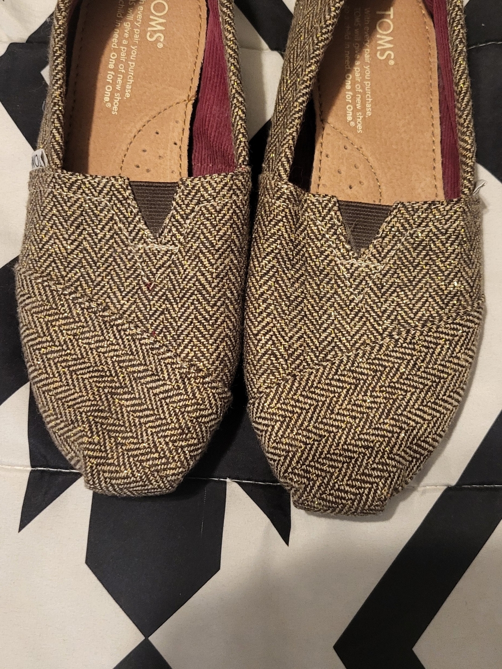 Toms Women’s Herringbone Slip-On Flats in Brown and Tan